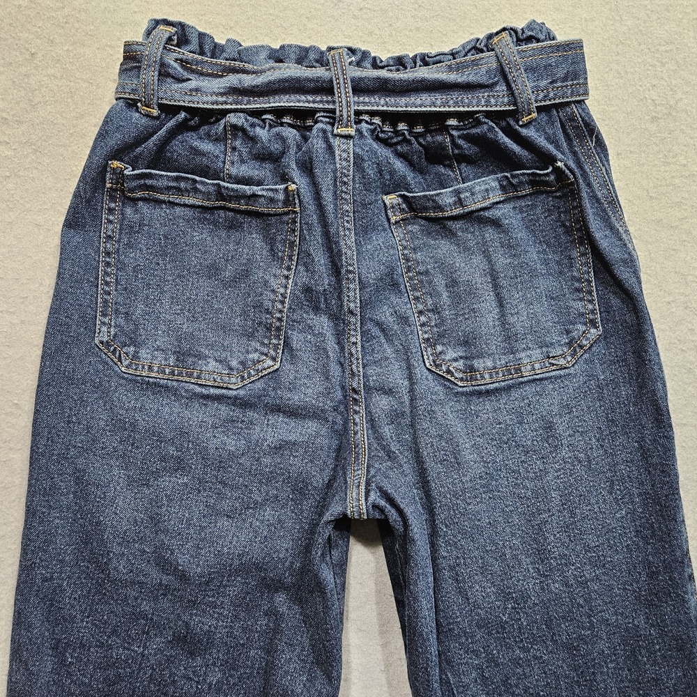 Time & Tru High Waist Paper Bag Jeans Womens 6 Blue Dark Wash w/ Belt Crop Capri - Picture 4 of 11